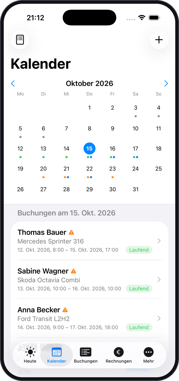 Kalender mit Buchungen